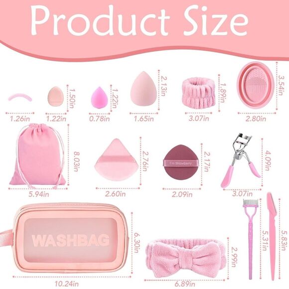 48Pieces Pink Professional Premium Synthetic Make up Brushes With Makeup Sponge